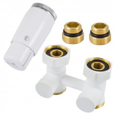 SCHLOSSER Комплект: узел нижнего подключения 3/4"х1/2" прямой + термоголовка Mini М30х1,5, цвет белый