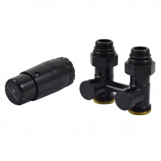 SCHLOSSER Комплект: узел нижнего подключения 3/4"х1/2" прямой + термоголовка Mini М30х1,5, цвет черный RAL 9005